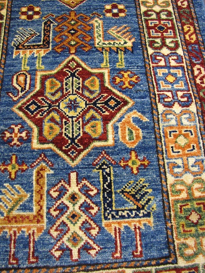 Kazak käsinsolmittu villamatto sininen 58x101 cm