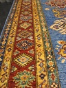 Kazak aito käsinsolmittu matto sininen 214x288 cm