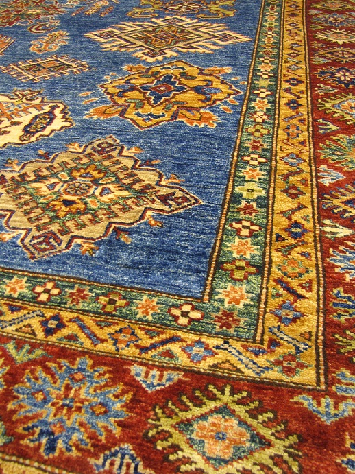 Kazak aito käsinsolmittu matto sininen 214x288 cm