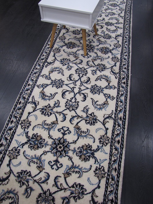 Nain käsinsolmittu matto 76x290 cm vaalea/sininen