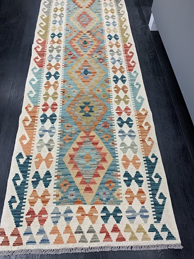 Kelim käsinkudottu villamatto 83x294 cm