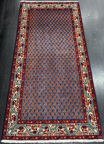 Mir Boteh käsinsolmittu sininen 61x122 cm
