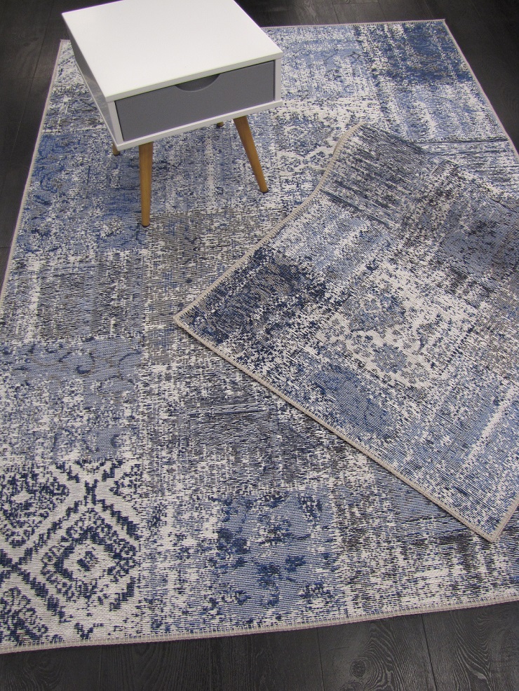 Amalfi chenillematto vintage sininen