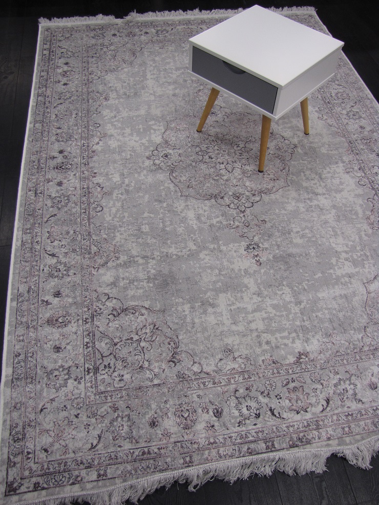 [9179096616160230HR] Savoy viskoosimatto vaaleanharmaa/rosa (160 x 230)