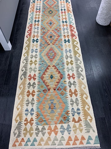 [KELIM497ABU83294] Kelim käsinkudottu villamatto 83x294 cm