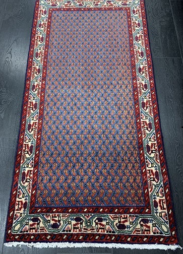 Mir Boteh käsinsolmittu sininen 61x122 cm