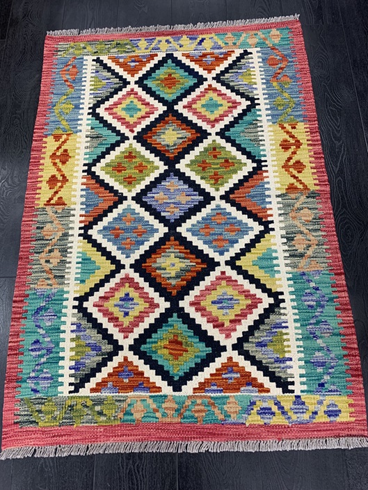 Kelim käsinkudottu villamatto rosa 83x121 cm
