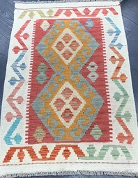 [KELIM6294ABUVÄRIKÄS] Kelim käsinkudottu villamatto 62x94 cm